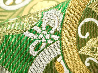 平和屋着物●西陣　川島織物　六通柄　本袋帯　花蝶丸文　金銀糸　正絹　逸品　CAAX1219hy