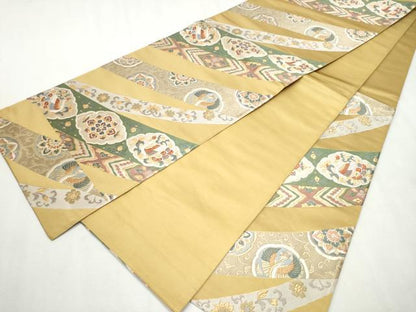 平和屋着物●六通柄袋帯 唐織 正倉院鳳凰花文 金糸 正絹 逸品 CAAX1220hy