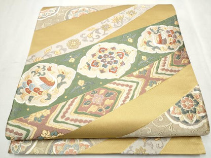 平和屋着物●六通柄袋帯 唐織 正倉院鳳凰花文 金糸 正絹 逸品 CAAX1220hy