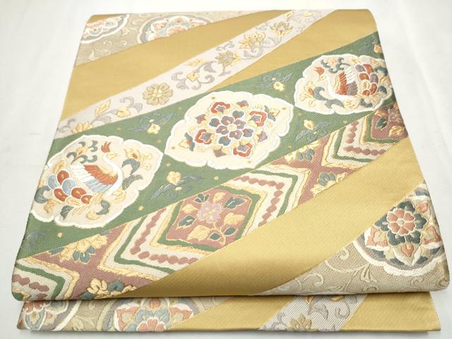 平和屋着物●六通柄袋帯 唐織 正倉院鳳凰花文 金糸 正絹 逸品 CAAX1220hy
