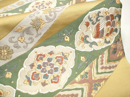 平和屋着物●六通柄袋帯 唐織 正倉院鳳凰花文 金糸 正絹 逸品 CAAX1220hy