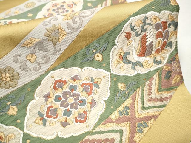 平和屋着物●六通柄袋帯 唐織 正倉院鳳凰花文 金糸 正絹 逸品 CAAX1220hy