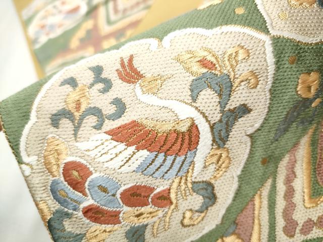 平和屋着物●六通柄袋帯 唐織 正倉院鳳凰花文 金糸 正絹 逸品 CAAX1220hy