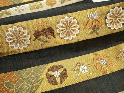 平和屋着物●六通柄袋帯 唐織 横段草花文 金銀糸 正絹 逸品 CAAX1247hy