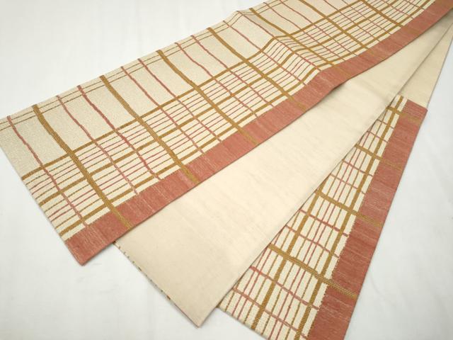 平和屋着物●六通柄袋帯 北山紬 格子柄 正絹 逸品 CAAX1251hy