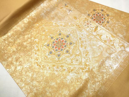 平和屋着物●九寸名古屋帯　正倉院花文　金糸　引箔　正絹　逸品　未使用　CAAX1260hy