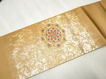 平和屋着物●九寸名古屋帯　正倉院花文　金糸　引箔　正絹　逸品　未使用　CAAX1260hy