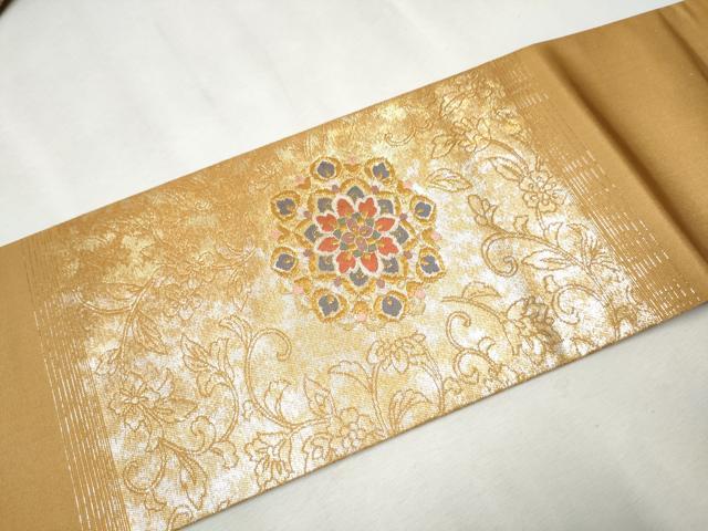 平和屋着物●九寸名古屋帯　正倉院花文　金糸　引箔　正絹　逸品　未使用　CAAX1260hy