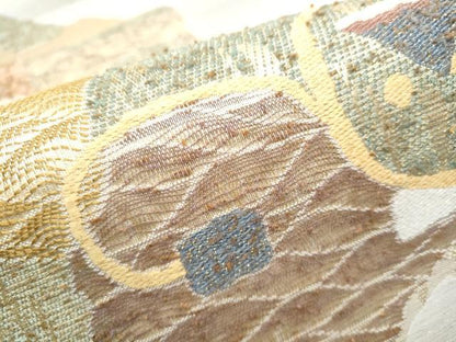 平和屋着物●両面 六通柄袋帯 紬地 道長唐草文 金糸 正絹 逸品 CAAX1307hy