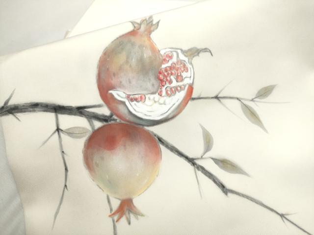 平和屋着物●塩瀬　九寸名古屋帯　手描き　ザクロ　正絹　逸品　CAAX1324hy