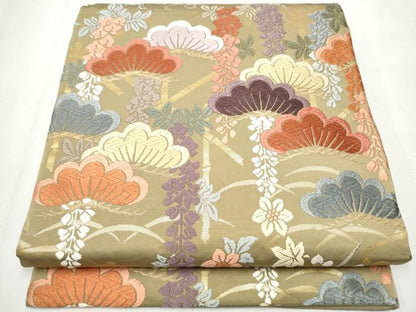 平和屋着物●六通柄　京袋帯　唐織　草花文　金糸　正絹　逸品　CAAX1415hy