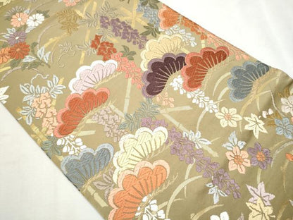 平和屋着物●六通柄　京袋帯　唐織　草花文　金糸　正絹　逸品　CAAX1415hy