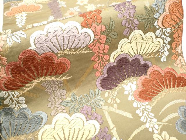 平和屋着物●六通柄　京袋帯　唐織　草花文　金糸　正絹　逸品　CAAX1415hy
