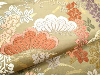 平和屋着物●六通柄　京袋帯　唐織　草花文　金糸　正絹　逸品　CAAX1415hy