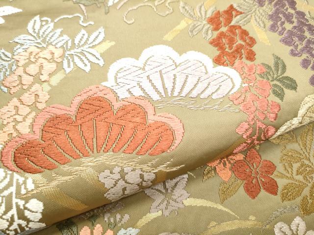 平和屋着物●六通柄　京袋帯　唐織　草花文　金糸　正絹　逸品　CAAX1415hy