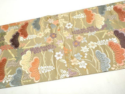 平和屋着物●六通柄　京袋帯　唐織　草花文　金糸　正絹　逸品　CAAX1415hy
