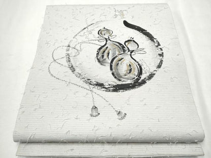 平和屋着物●九寸開き名古屋帯 髭紬 鳥獣戯画 瓢箪文 金彩 正絹 逸品 CAAX1451hy