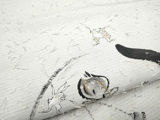 平和屋着物●九寸開き名古屋帯 髭紬 鳥獣戯画 瓢箪文 金彩 正絹 逸品 CAAX1451hy