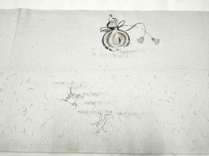 平和屋着物●九寸開き名古屋帯 髭紬 鳥獣戯画 瓢箪文 金彩 正絹 逸品 CAAX1451hy