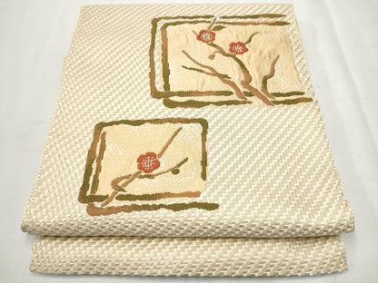 平和屋着物●本場筑前博多織 八寸名古屋帯 枝梅文 正絹 逸品 CAAX1460hy