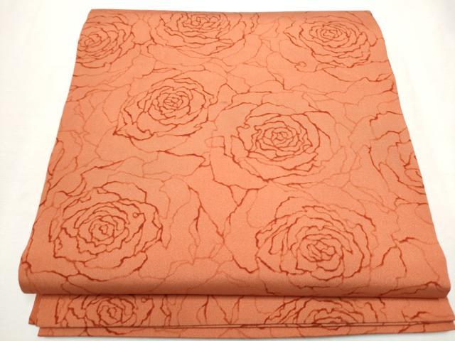 平和屋着物●塩瀬 全通柄 九寸開き名古屋帯 薔薇 正絹 逸品 CAAX1467hy