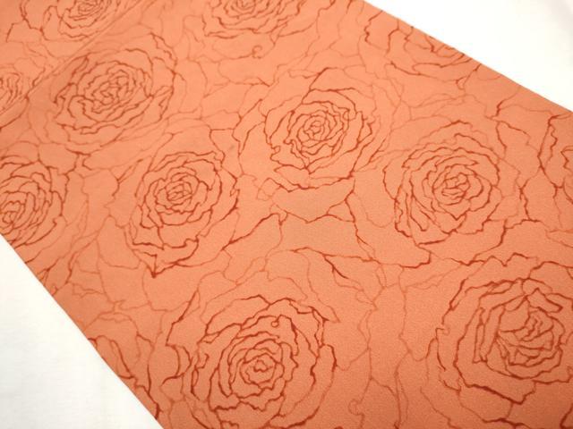平和屋着物●塩瀬 全通柄 九寸開き名古屋帯 薔薇 正絹 逸品 CAAX1467hy