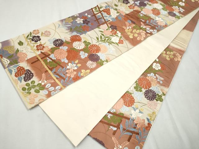 平和屋着物●六通柄袋帯 唐織 嵯峨野山荘 金糸 正絹 逸品 CAAX1481hy