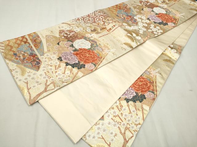平和屋着物●六通柄　本袋帯　誰が袖扇　金糸　正絹　逸品　CAAX1493hy