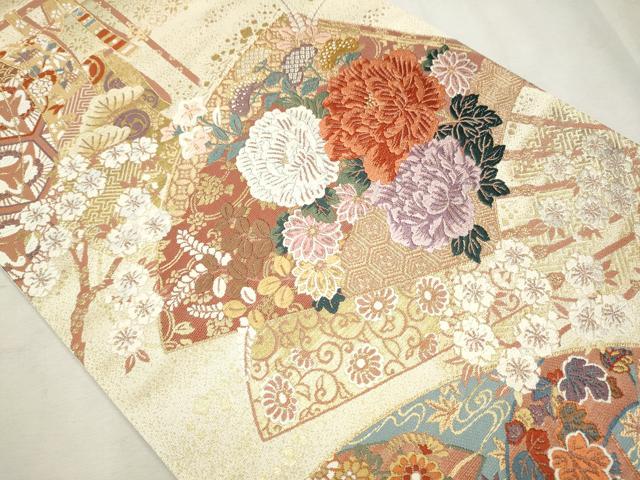 平和屋着物●六通柄　本袋帯　誰が袖扇　金糸　正絹　逸品　CAAX1493hy