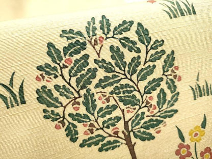 平和屋着物●九寸開き名古屋帯　紬地　型染め　花鳥風景文　正絹　逸品　CAAX1501hy