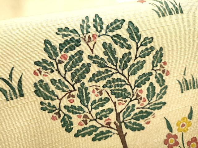 平和屋着物●九寸開き名古屋帯　紬地　型染め　花鳥風景文　正絹　逸品　CAAX1501hy