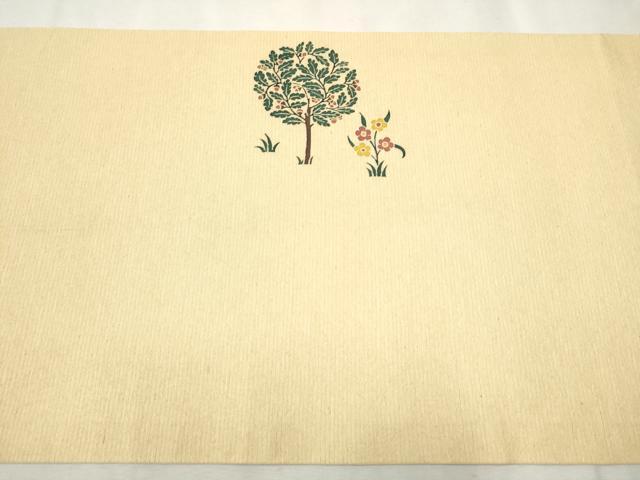 平和屋着物●九寸開き名古屋帯　紬地　型染め　花鳥風景文　正絹　逸品　CAAX1501hy