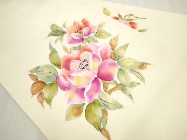 平和屋着物●塩瀬　九寸名古屋帯　手描き　枝花文　金彩　正絹　逸品　CAAX1508hy