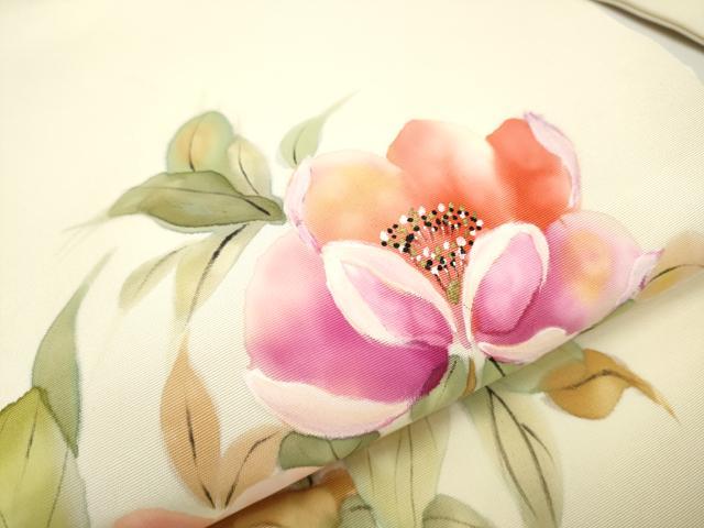 平和屋着物●塩瀬　九寸名古屋帯　手描き　枝花文　金彩　正絹　逸品　CAAX1508hy
