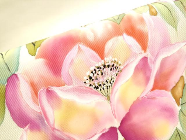 平和屋着物●塩瀬　九寸名古屋帯　手描き　枝花文　金彩　正絹　逸品　CAAX1508hy