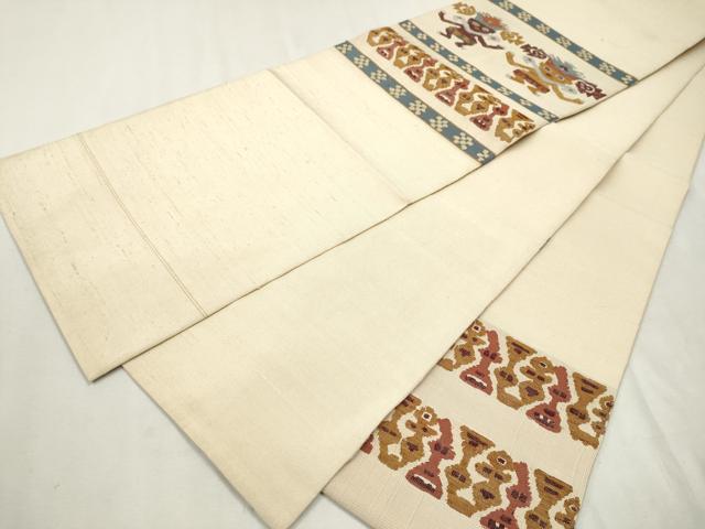 平和屋着物●六通柄 本袋帯 紬地 インカ文様 ビラコチャ 正絹 逸品 CAAX1519hy