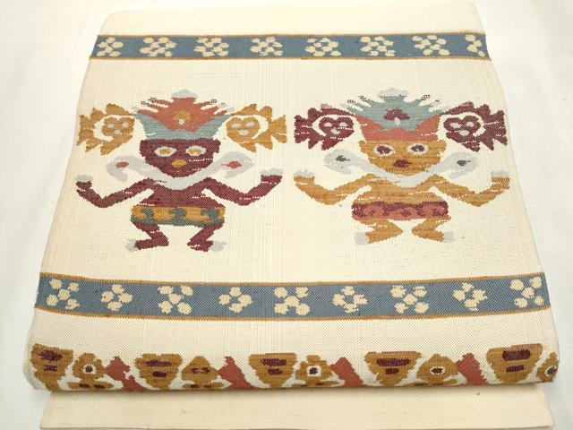 平和屋着物●六通柄 本袋帯 紬地 インカ文様 ビラコチャ 正絹 逸品 CAAX1519hy