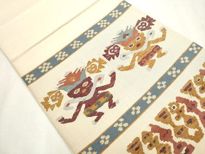 平和屋着物●六通柄 本袋帯 紬地 インカ文様 ビラコチャ 正絹 逸品 CAAX1519hy