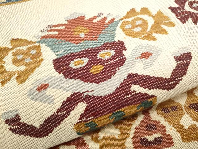 平和屋着物●六通柄 本袋帯 紬地 インカ文様 ビラコチャ 正絹 逸品 CAAX1519hy