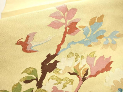 平和屋着物●爪掻き本綴れ 八寸名古屋帯 孔雀枝花文 飴色 金糸 正絹 逸品 CAAX1526hy