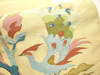 平和屋着物●爪掻き本綴れ 八寸名古屋帯 孔雀枝花文 飴色 金糸 正絹 逸品 CAAX1526hy