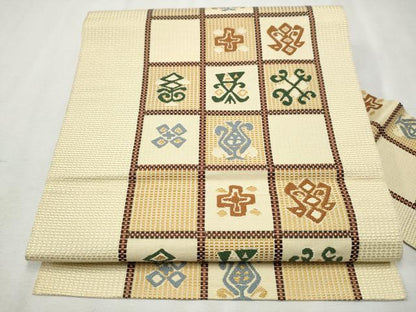 平和屋着物●本場筑前博多織 八寸名古屋帯 市松吉祥文 正絹 逸品 CAAX1557hy
