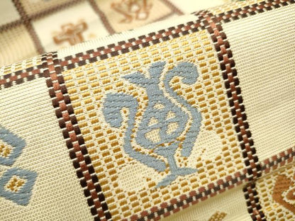 平和屋着物●本場筑前博多織 八寸名古屋帯 市松吉祥文 正絹 逸品 CAAX1557hy