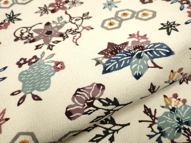 平和屋着物●九寸名古屋帯　型染め　草花文　正絹　逸品　CAAX1583hy