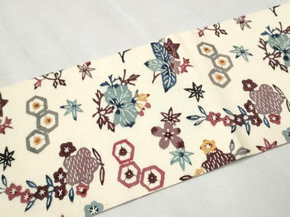 平和屋着物●九寸名古屋帯　型染め　草花文　正絹　逸品　CAAX1583hy