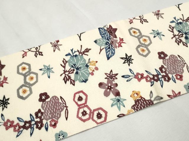 平和屋着物●九寸名古屋帯　型染め　草花文　正絹　逸品　CAAX1583hy