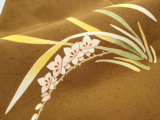 平和屋着物●九寸名古屋帯 紬地 草花文 金彩 正絹 逸品 CAAX1584hy