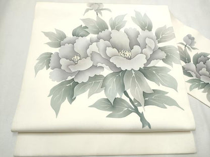 平和屋着物●塩瀬 九寸名古屋帯 牡丹 正絹 逸品 CAAX1596hy