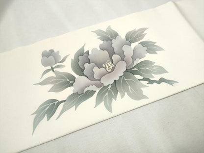平和屋着物●塩瀬 九寸名古屋帯 牡丹 正絹 逸品 CAAX1596hy