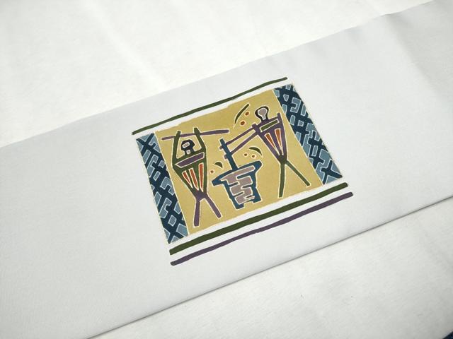 平和屋着物●九寸名古屋帯　駒刺繍　人物文　金彩　正絹　逸品　CAAX1595hy